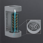 Detailansicht Schalldämpferhalters in Grau, Querschnitt eines Schalldämpfers, Korrosionschutz