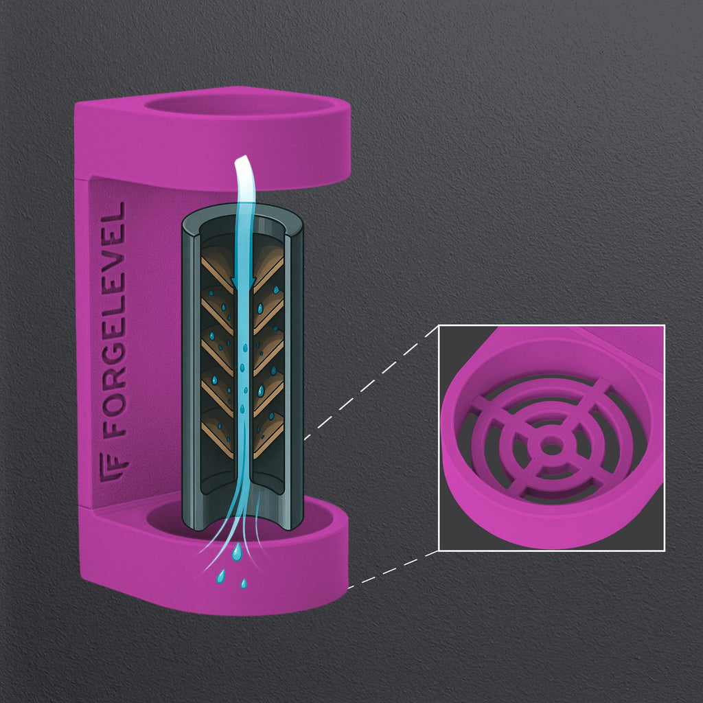 Detailansicht Schalldämpferhalters in Pink, Querschnitt eines Schalldämpfers, Korrosionschutz