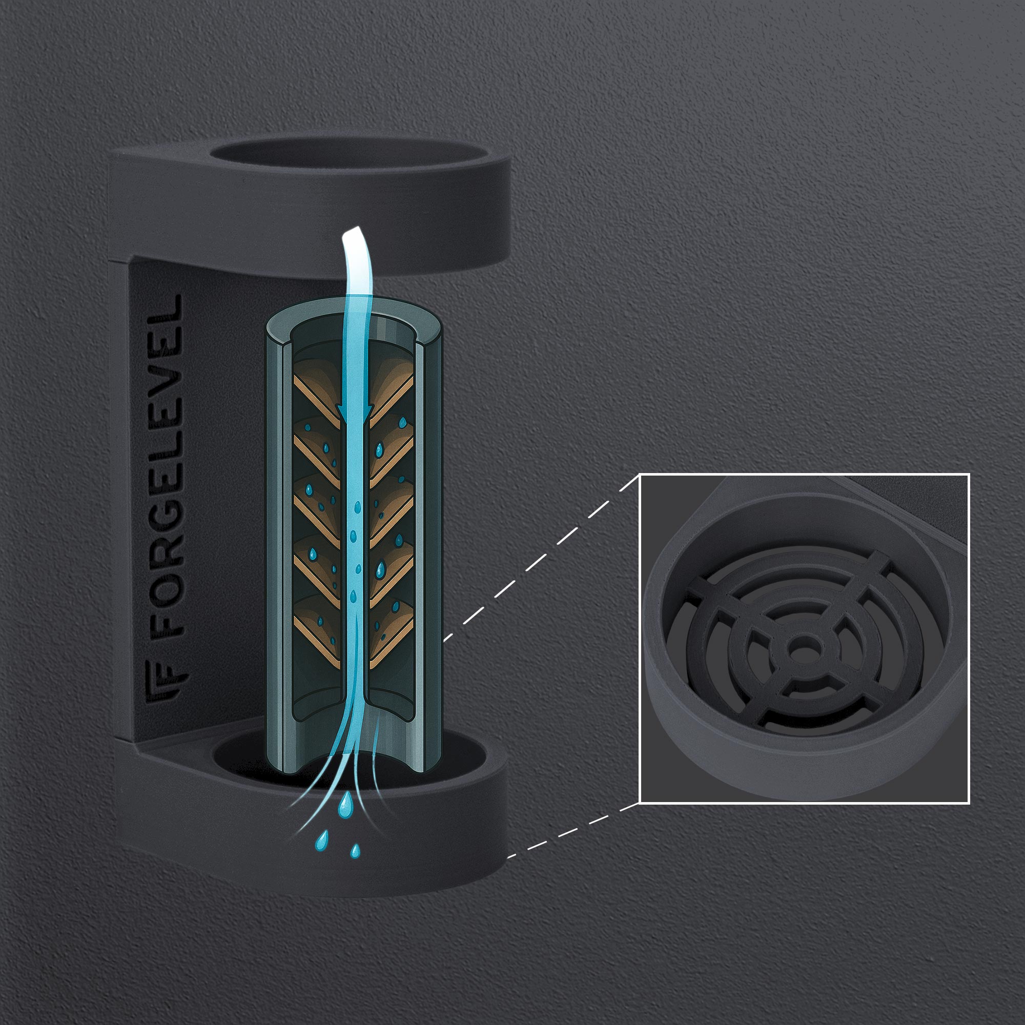 Detailaufnahme Mutus Schwarz mit Querschnitt eines Schalldämpfers, um Korrision zu zeigen